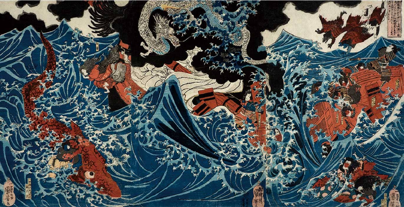Utagawa Kuniyoshi / Tametomo Encounters the Storm at Minamata in Higo Province
