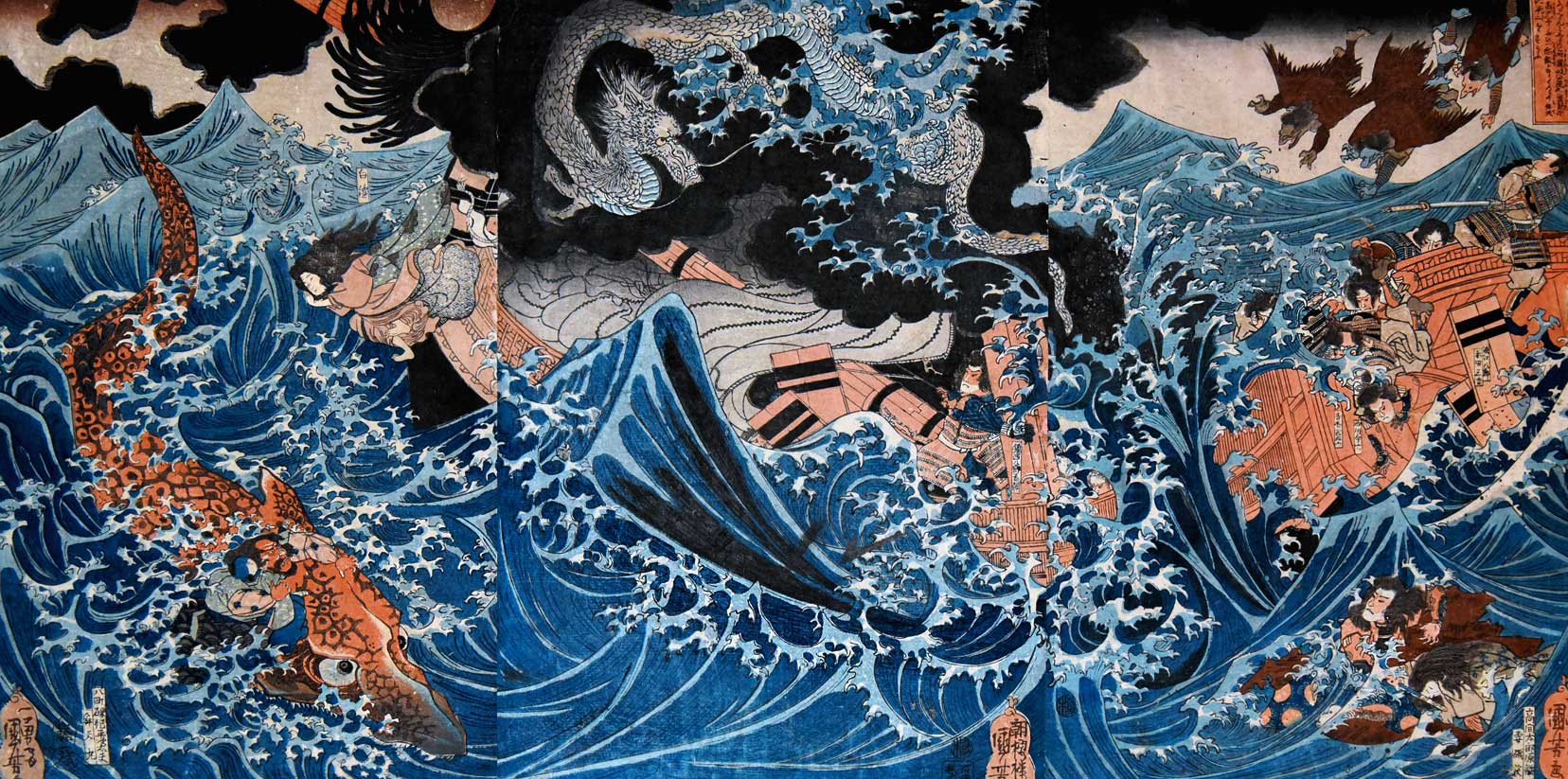 Utagawa Kuniyoshi / Tametomo Encounters the Storm at Minamata in Higo Province