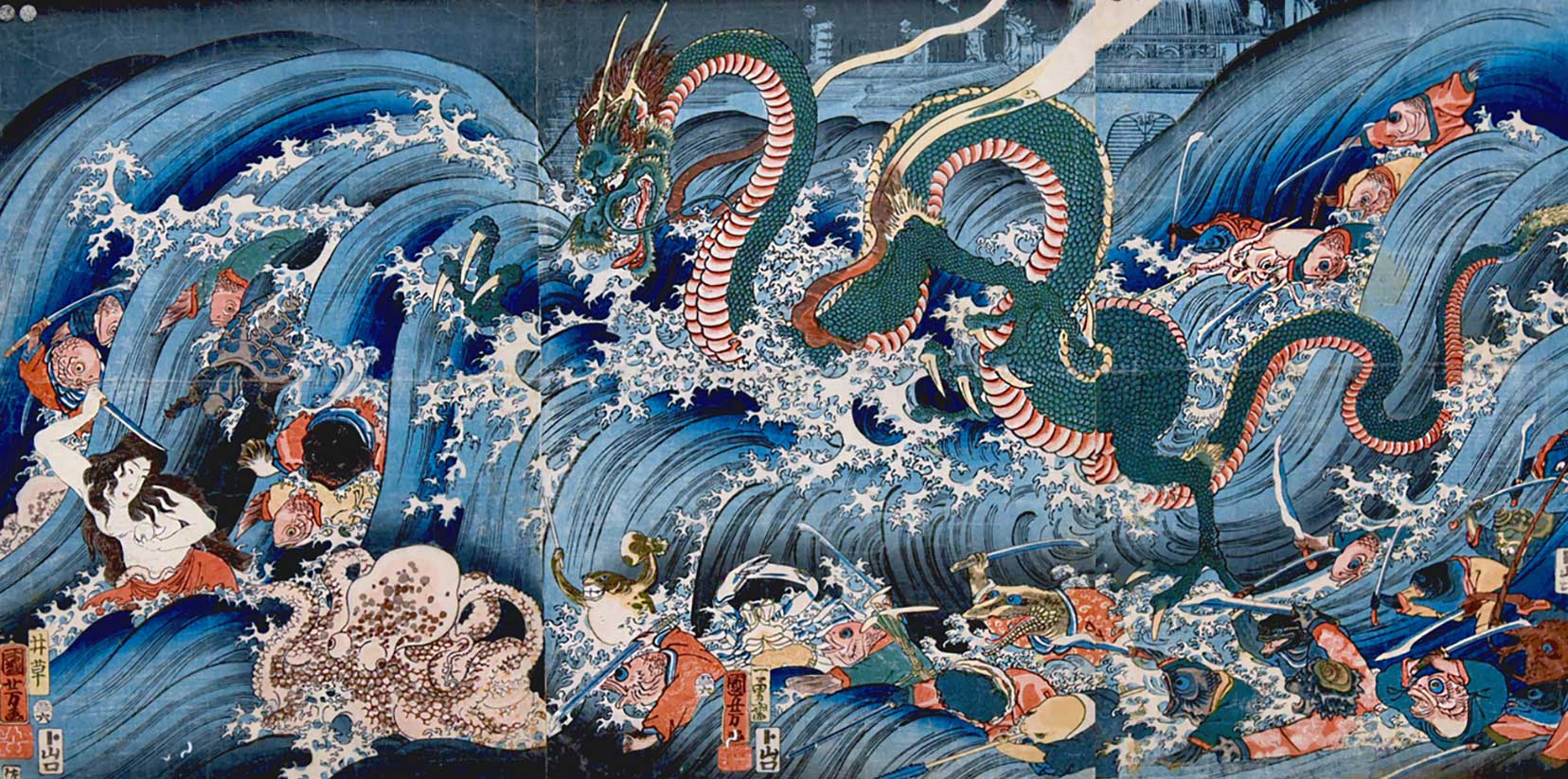 Utagawa Kuniyoshi  / Princess Tamatori Recovering the Sacred Jewel from the Dragon Palace