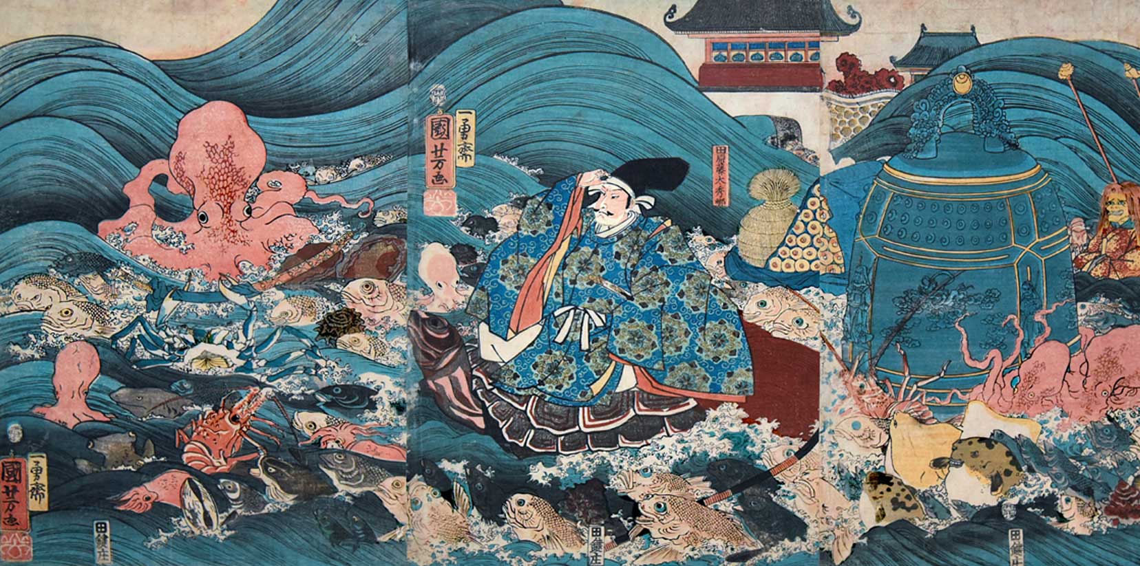 Utagawa Kuniyoshi  / Princess Tamatori Recovering the Sacred Jewel from the Dragon Palace