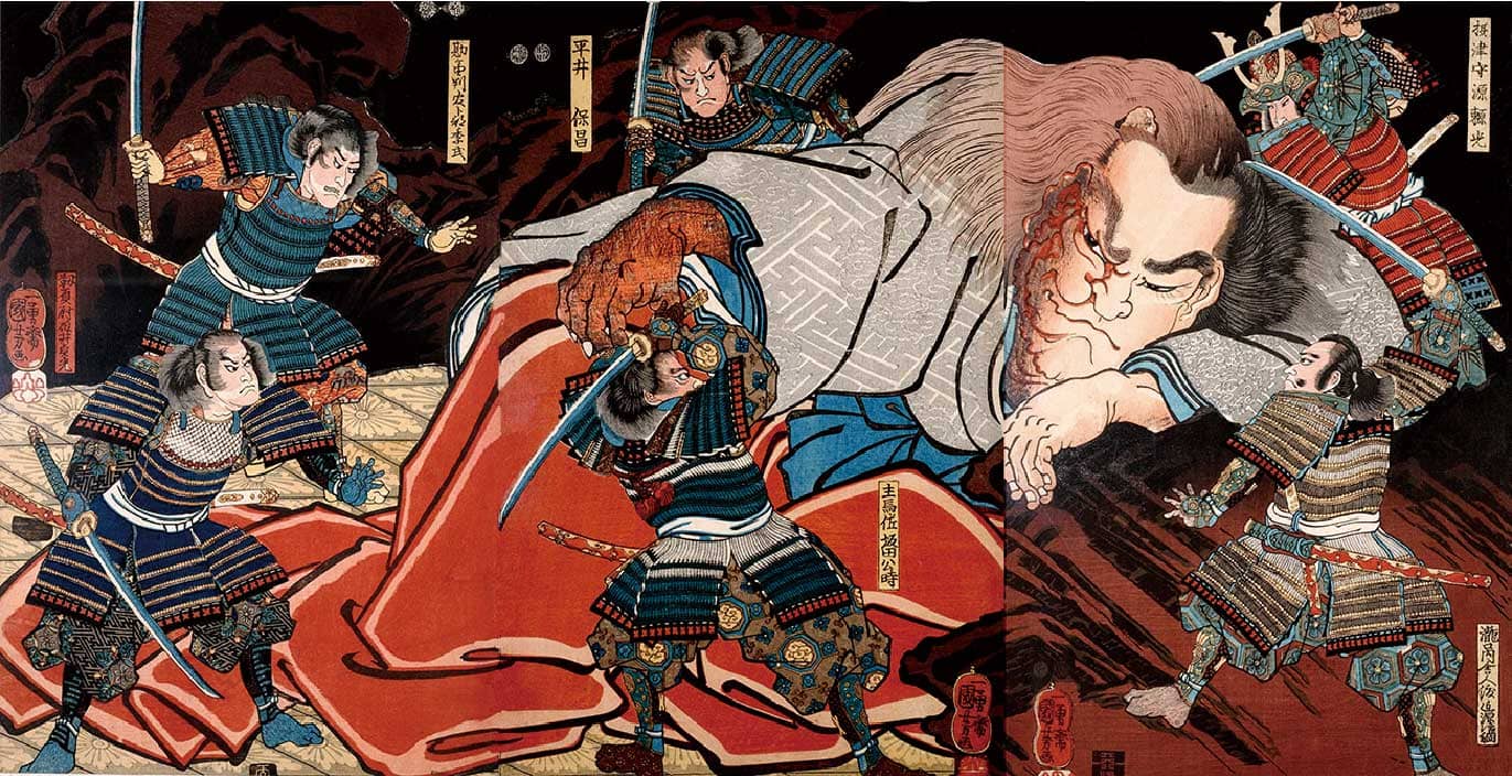 Utagawa Kuniyoshi / Minamoto no Yorimitsu and His Retainers Attacking the Drunken Monster Shuten-doji on Oe Mountain