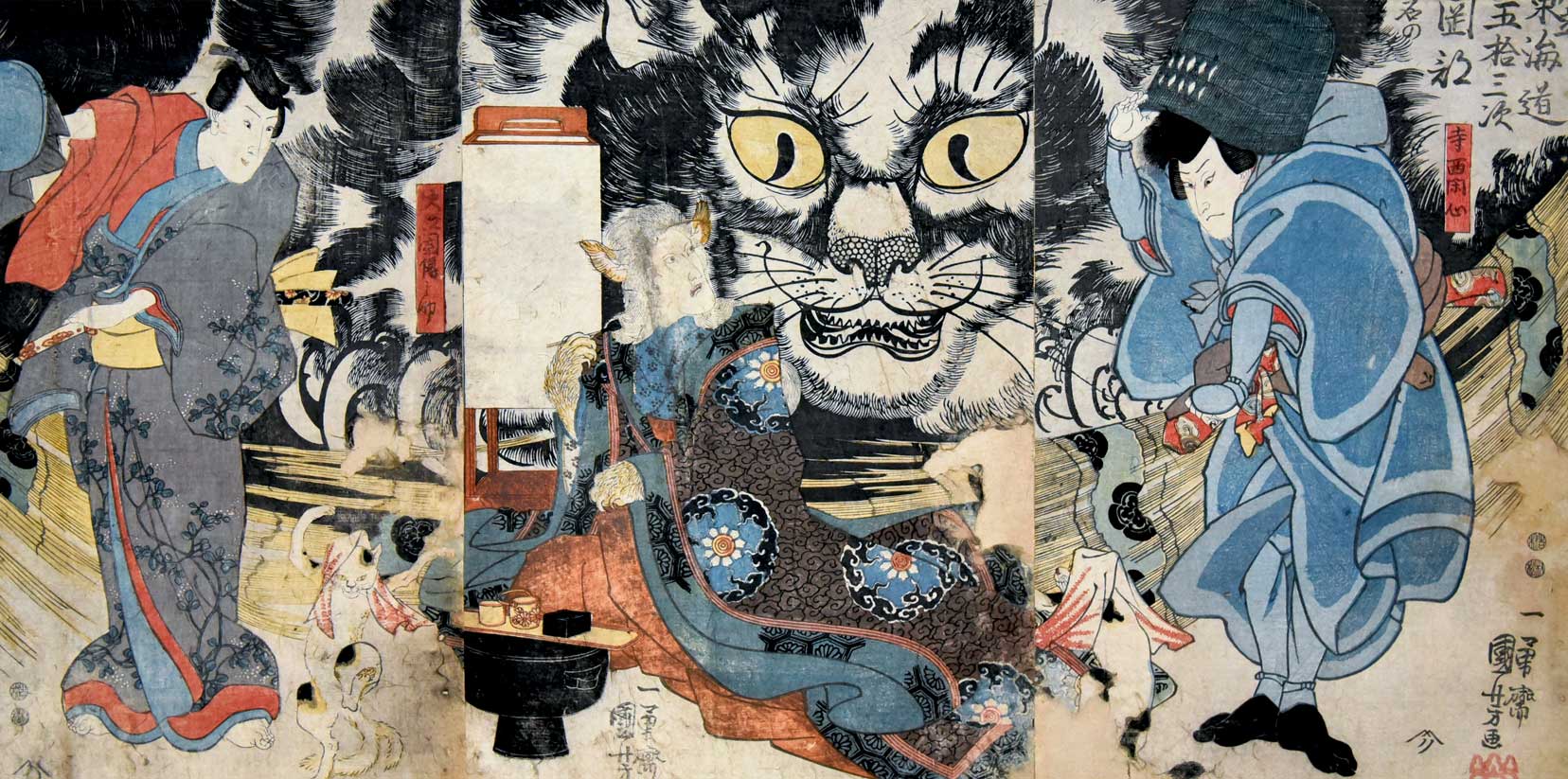 Utagawa Kuniyoshi / The Origin Story of the Cat Stone at Okabe from the Series One of the Fifty-three Stations of the Tokaido Road